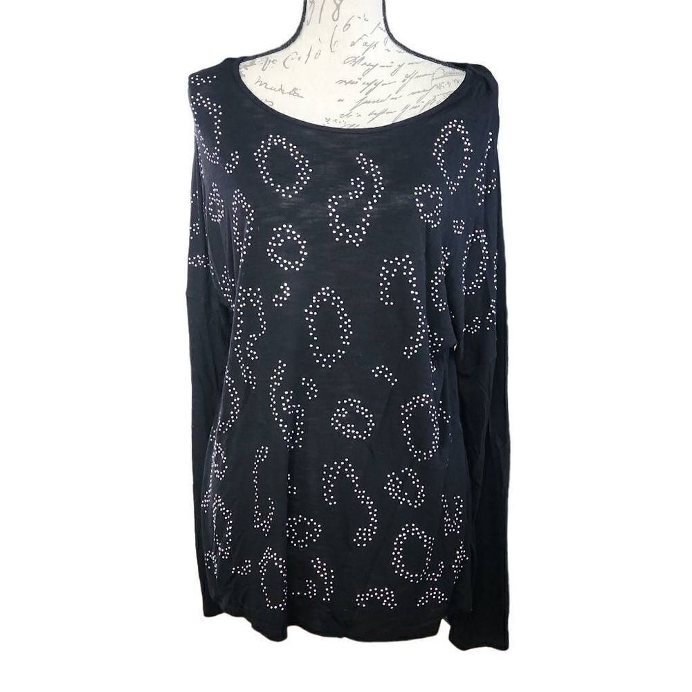 Apt 9 Women's Size XL Black Silver Leopard Pattern Studded Long Sleeve Blouse